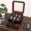 ROTHWELL Gift Set 6 Slot Leather Watch Box and 2 Watch Travel Case (Black/Red)