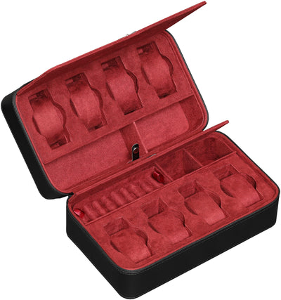 ROTHWELL 8 Watch Travel Case (Black/Red)