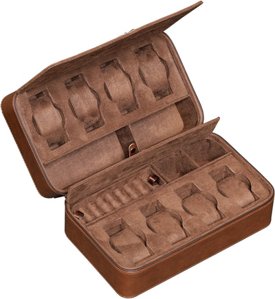 ROTHWELL 8 Watch Travel Case (Tan/Brown)