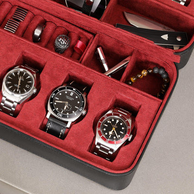 ROTHWELL 8 Watch Travel Case (Black/Red)