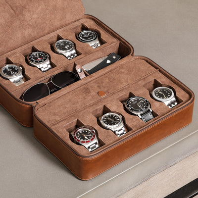 ROTHWELL 8 Watch Travel Case (Tan/Brown)