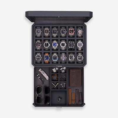 ROTHWELL 18 Slot Watch Case with Drawer (Carbon)