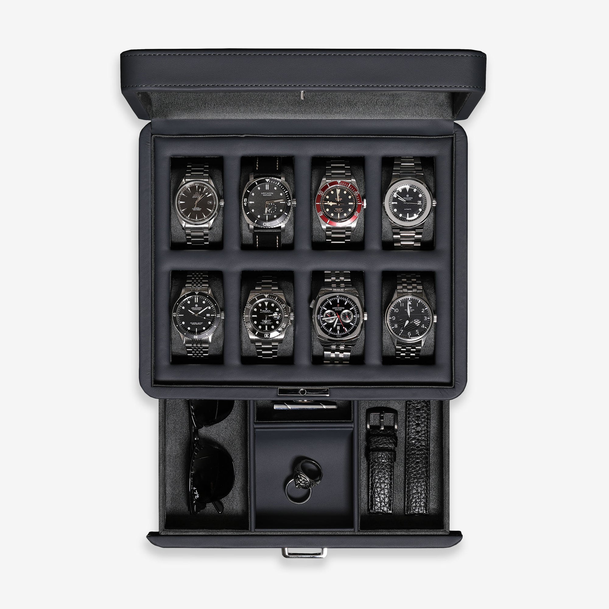 8 Slot Watch Box with Drawer Carbon