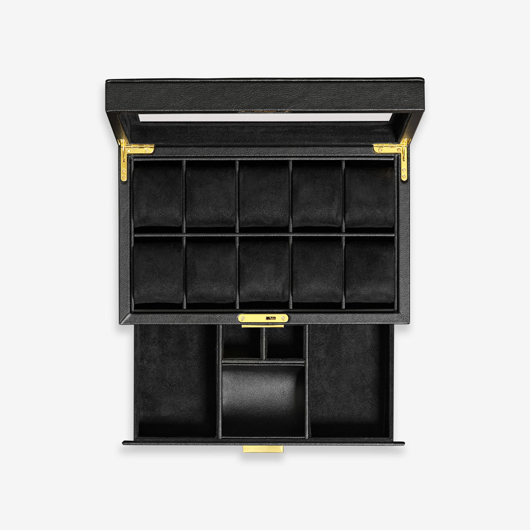 Watch Box for Men - 10 Slot Watch Case Black