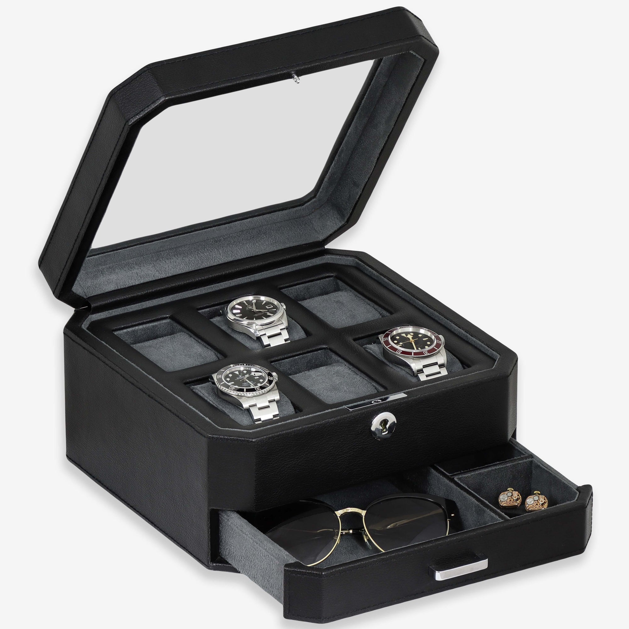  READAEER 6 Slot PU Leather Watch Box Organizer Watch